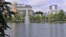 The fountain in Breiavatnet, near Stavanger cathedral, 1.9 miles into the ride